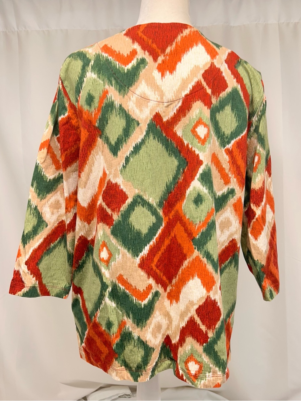 Alfred Dunner Green, Orange & Cream Geometric 3/4 Sleeve Tunic Size Large - Picture 3 of 9